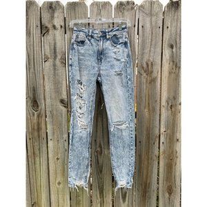 American Eagle Women's Acid Wash High Rise Distressed Mom Jeans Size 000
